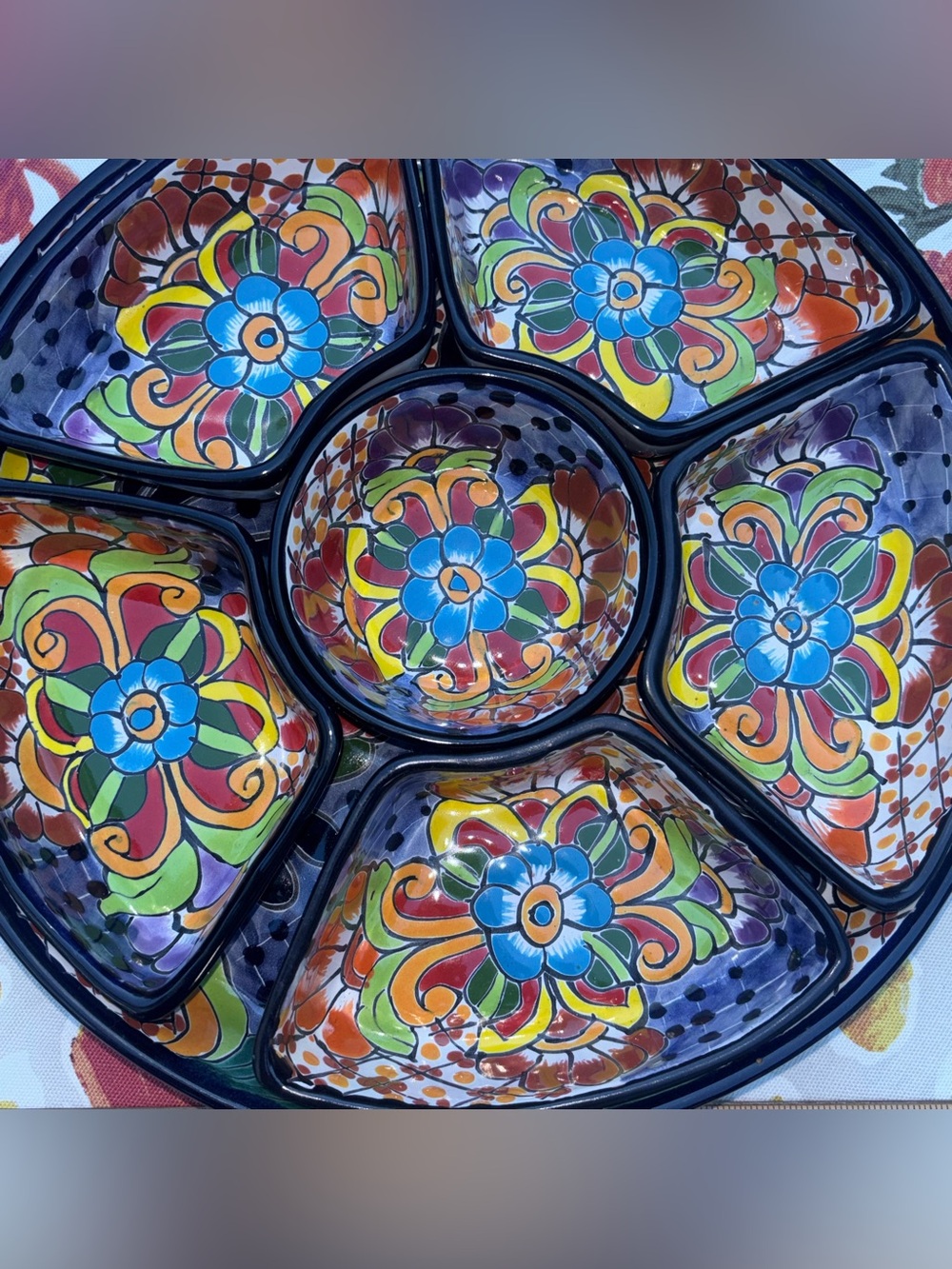 Talavera custom Hand-Painted Floral Ceramic Serving Set - Multicolor heavy Vguc